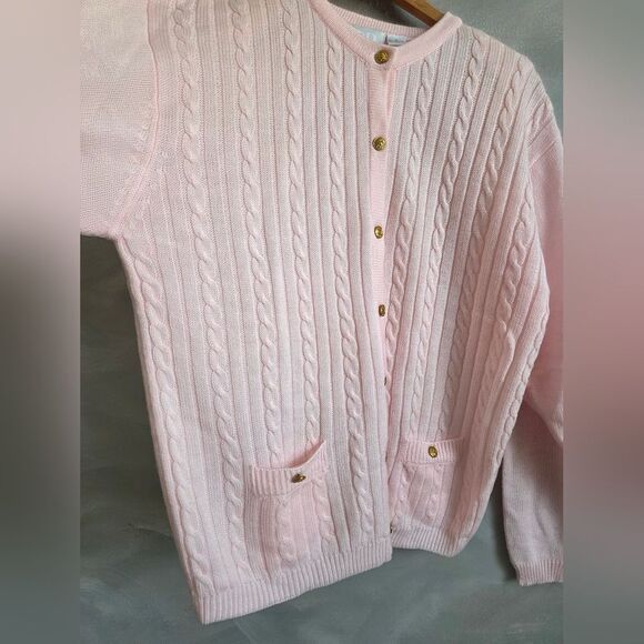 Womens Pale Pink Cord Knit Gold Button Cardigan Sz XL Reel Fishermann Kawaii - Picture 6 of 10